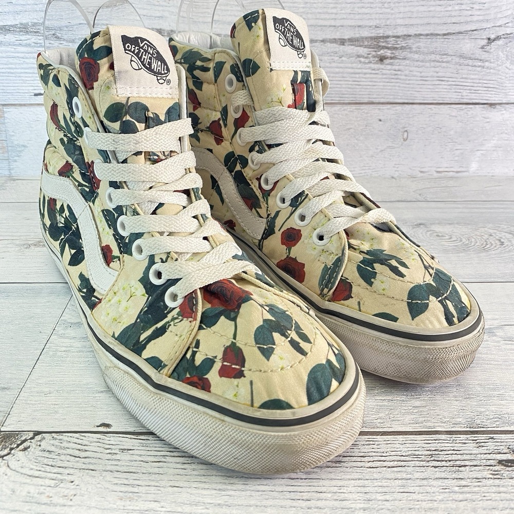 Vans Sk8-Hi High Top Sneakers Womens Size 6 Mens Size 4.5 Rose Print Shoe Canvas